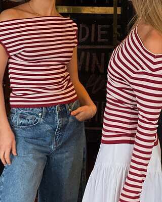 EMMA KNIT TOP PINK BURGUNDY STRIPE