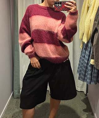 VELMA SWEATER PINK BURGUNDY STRIPE