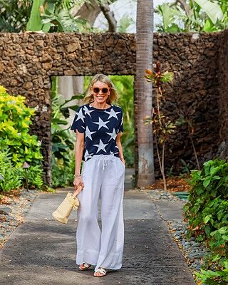 Camden Top in Terry Fleece (Navy/White Star Print)