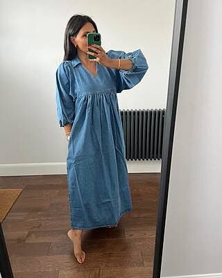 Denim Collar Midi Dress