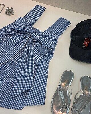 MARGIE TIE-BACK TOP COBALT GINGHAM
