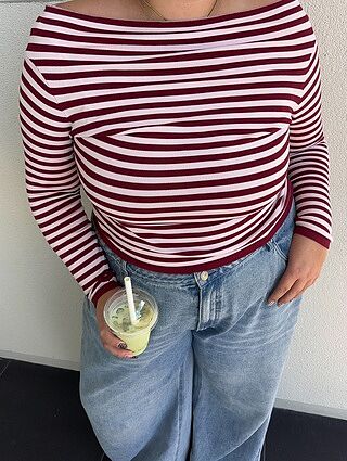EMMA KNIT LONG SLEEVE BURGUNDY PINK STRIPE
