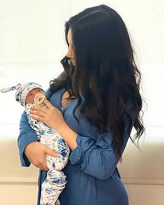 Steel Blue Ribbed Bamboo Knit Maternity Robe