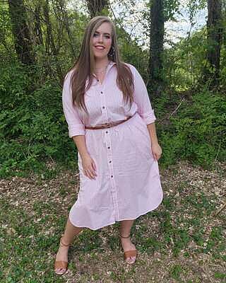Odeon Stretch Poplin Shirtdress - Pink/White Stripe