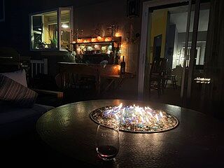 Oriflamme Gas Fire Pit Table Hammered Copper Somber