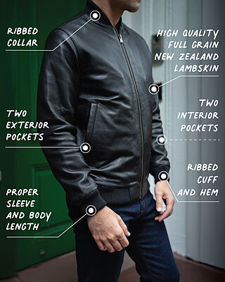 Leather Bomber Jacket - Black