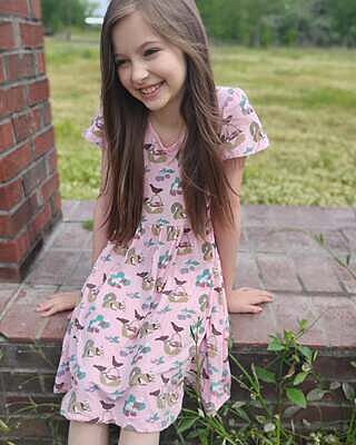 Print Flutter Sleeve Twirl Dress with Pockets in Cake Pop Berry Picking