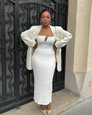 Alberta Maxi Dress- Strapless bust detail textured dress in White