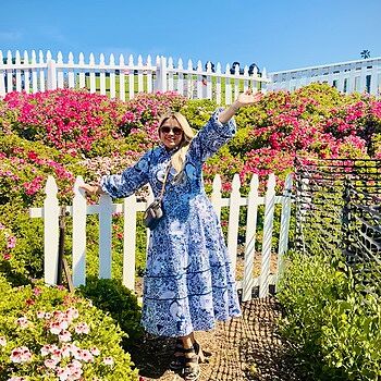 knee length dresses for ladies Hyacinth House Size L Blue Floral Dress – Chic Consignment LLC main image 1