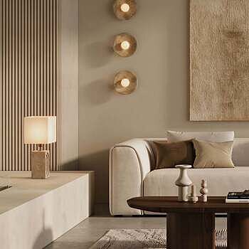 Travertine & Alabaster Stone Diffuser Wall Light - 10 inch - Natural