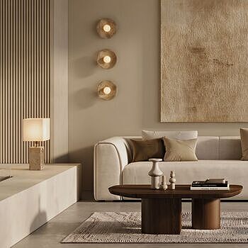 Travertine & Alabaster Stone Diffuser Wall Light - 10 inch - Natural