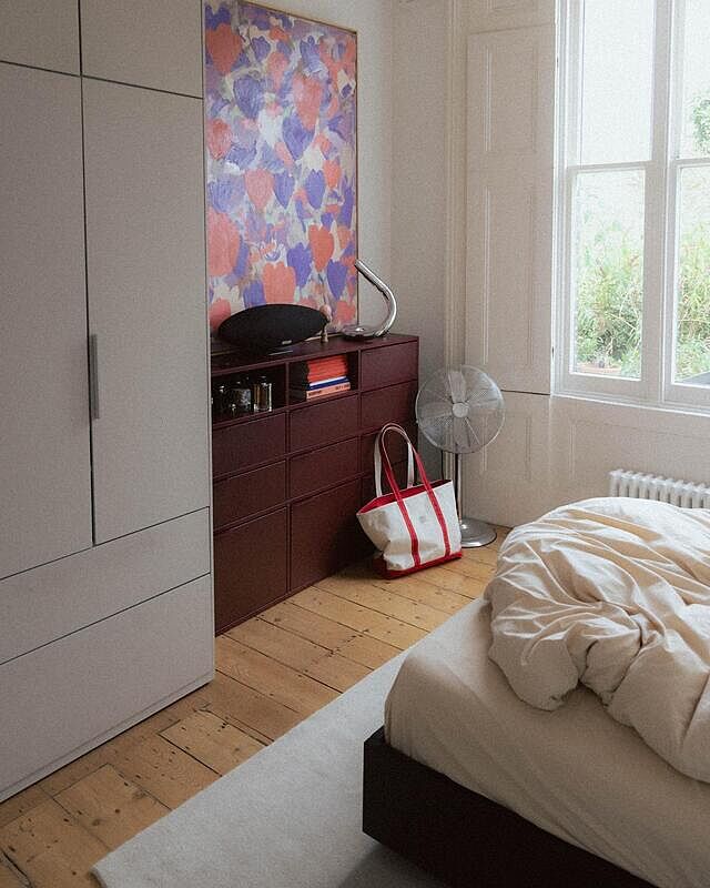 Bedroom highlights before a few changes next month:
1. Bed frame axelwannberg 
2. Lamp gubiofficial 
3. Best rugs in the game nordicknots /PR
4. Drawers & wardrobe from the Ol’ faithfuls tylko / PR
5. Artwork zachzono 
6. Bedside cabinets usmmodularfurniture 
7. Sheets teklafabrics 
8. Speaker bowerswilkins / PR