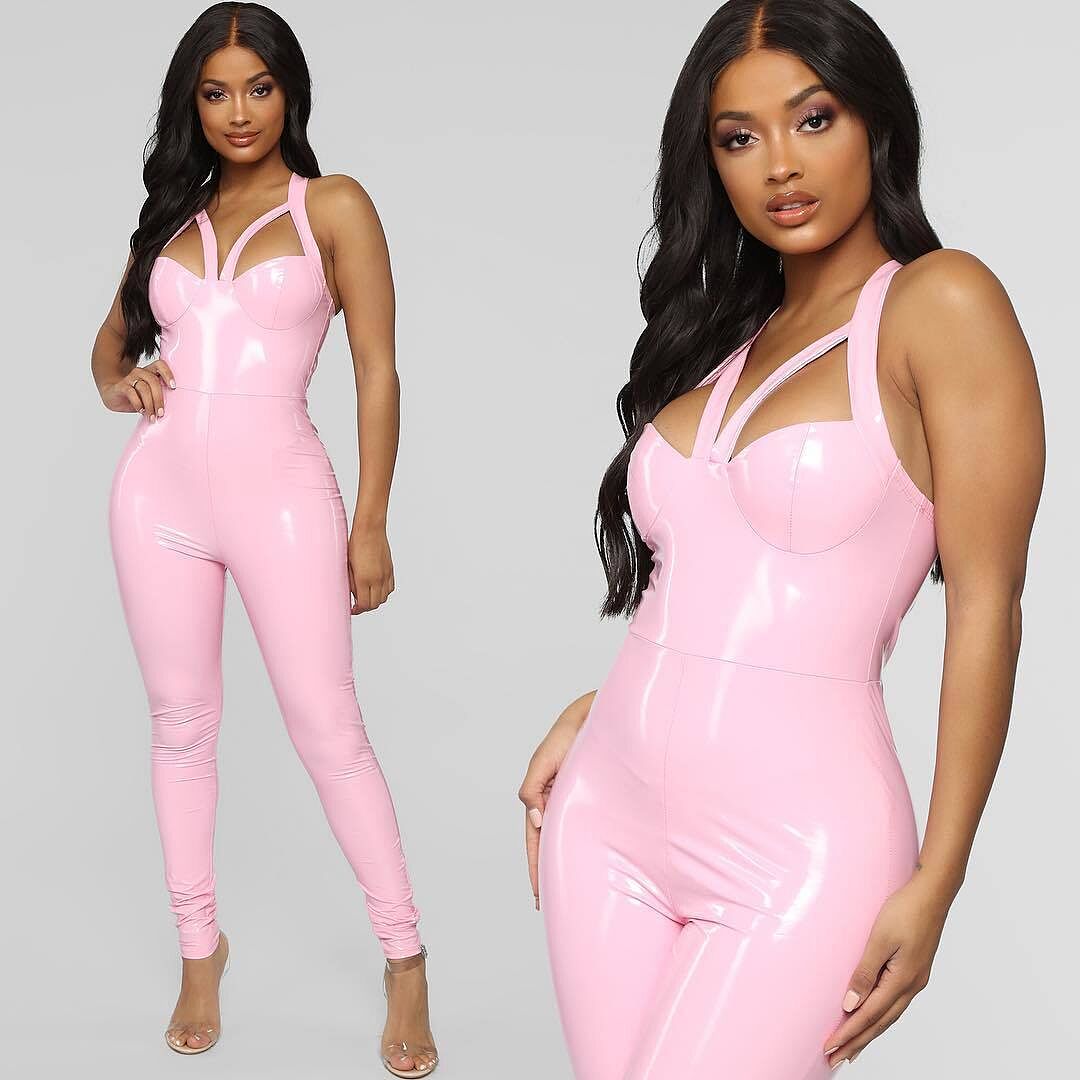 Stick By You Latex Jumpsuit - Light Pink | Fashion Nova