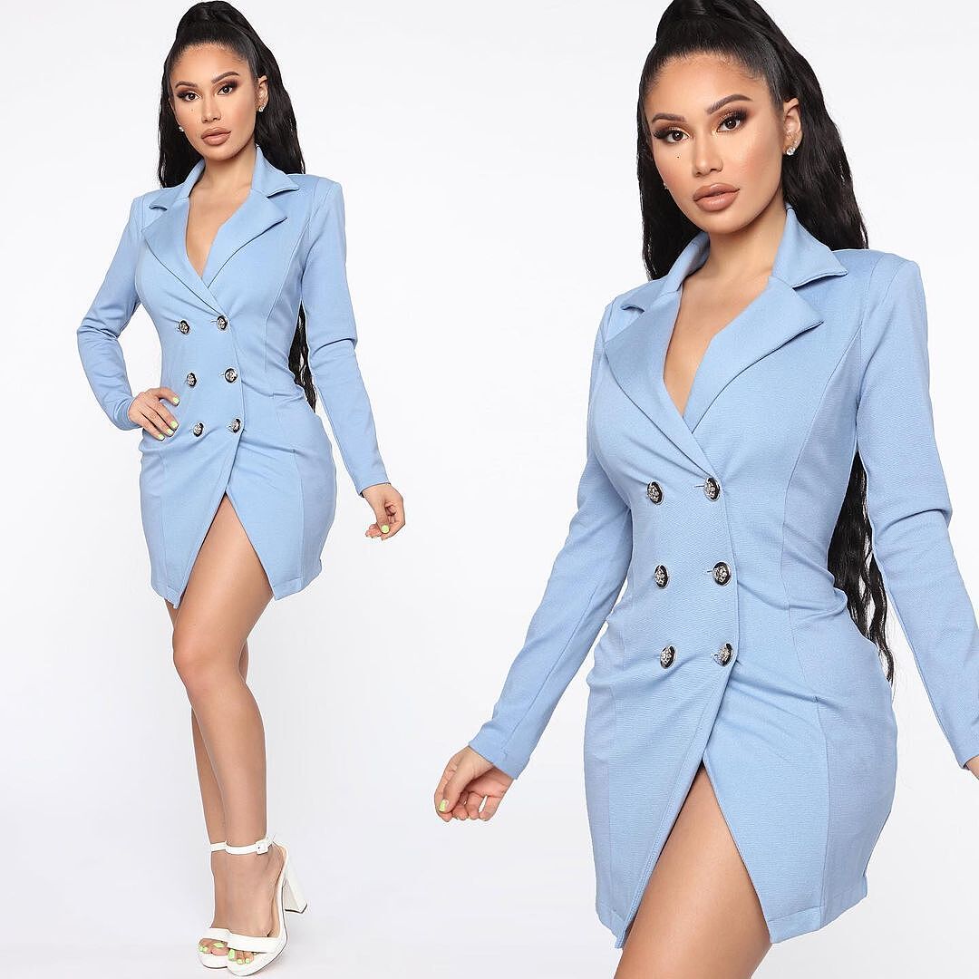 bossing around mini blazer dress Bossing Around Mini Blazer Dress - Light Blue