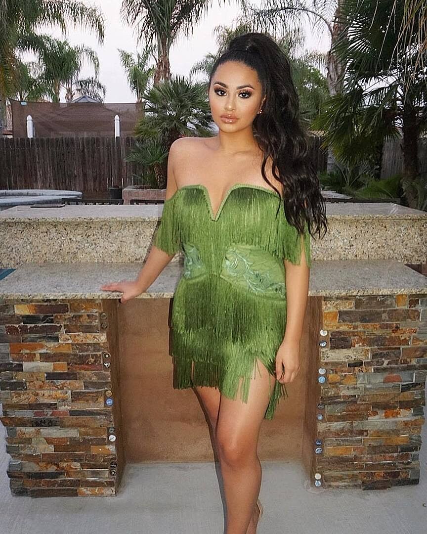 green emerald velvet dress SOFIA VELVET FRINGE PRINTED MIDI DRESS – AKIRA main image 1