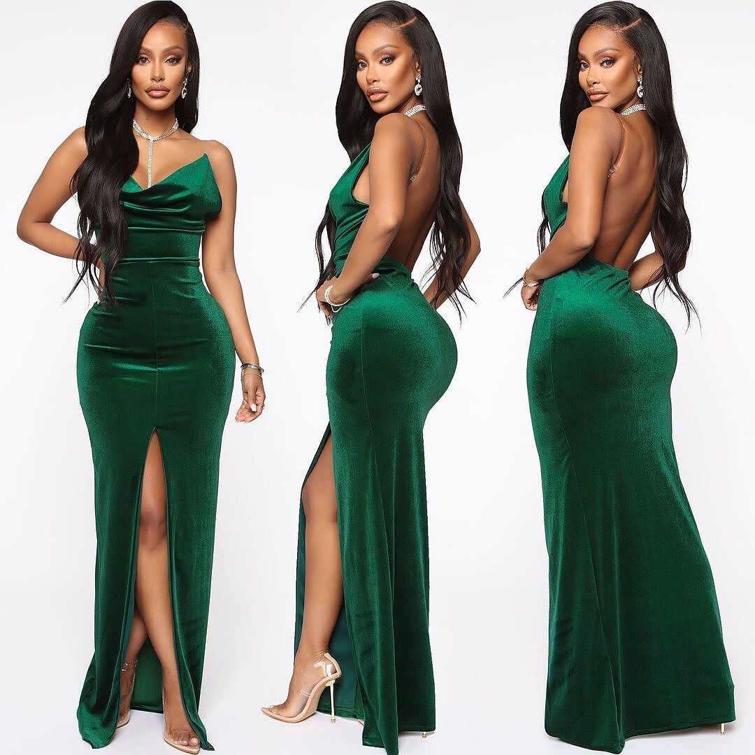 Your Best Shot Velvet Maxi Dress - Hunter | Fashion Nova