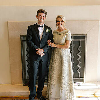 Roll Neck Cap Sleeve Metallic Organza Jacquard Gown