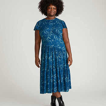 Mariella Stretch Cupro Dress - Rose Print in Deep Teal – Universal