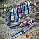 Product image for 3.5" Tanto Blade Flipper Folding Pocket Knife Polyresin Handle Samurai Print