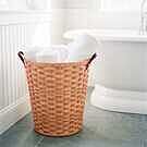 Tall Laundry Basket | Round Amish Wicker Hamper w/Leather Handles