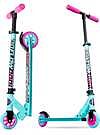 Product image for Kids Folding Kick Scooter – Lightweight Steel Frame, 100mm Wheels, Adjustable Handlebar – Madd Gear Flow 100 - Teal Pink