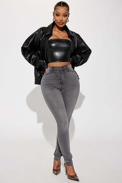 Hustle Mode Oversized Faux Leather Jacket - Black
