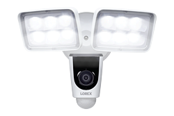 Lorex 1080p wireless floodlight security camera, combining motion-activated lighting and AI surveillance for warehouse and plant protection.
