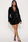 black sequin blazer dress Sparkly Sequin Faux Fur Blazer Dress Medium / Pink