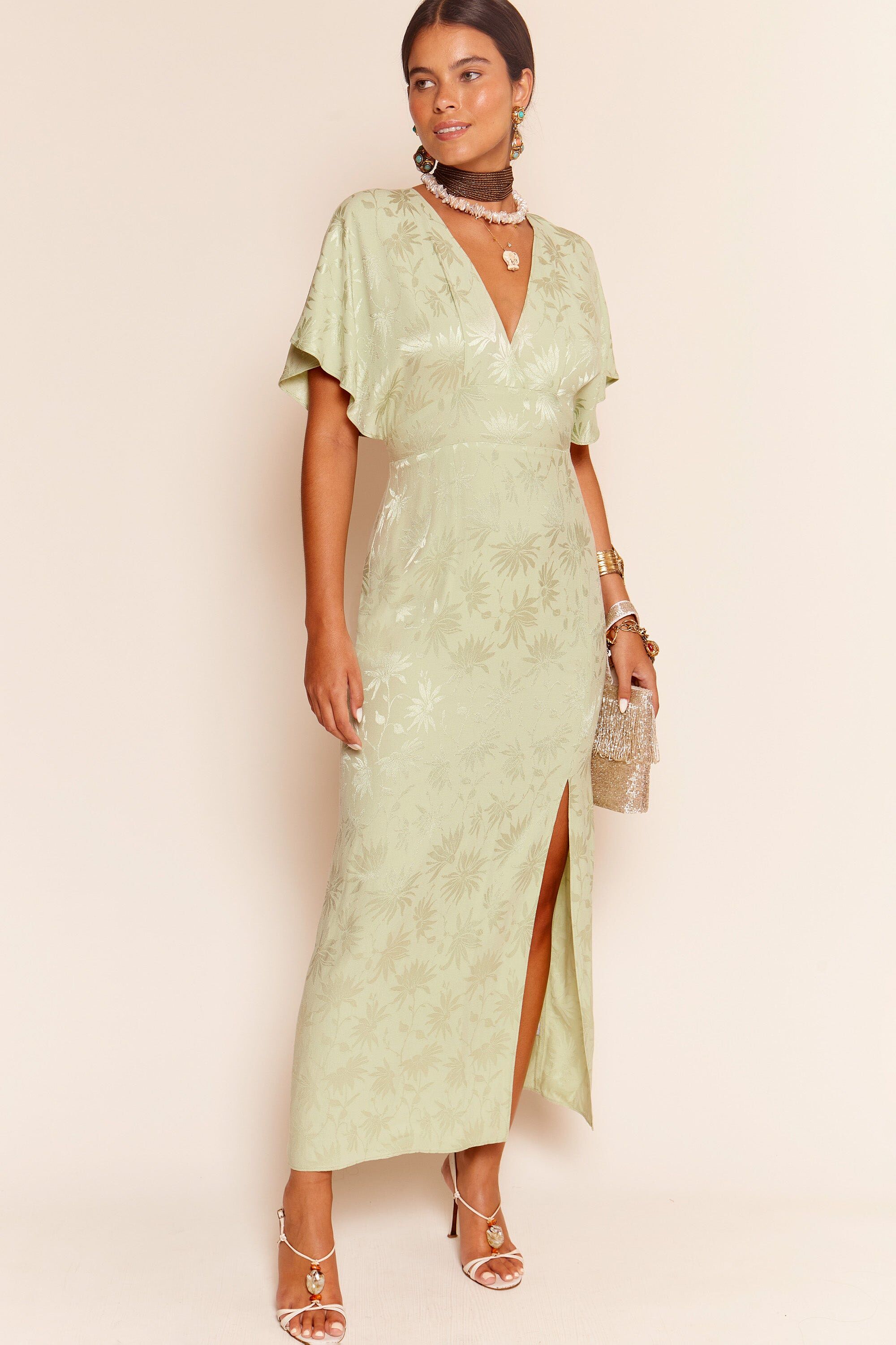 Sadie Jacquard Midi Dress in Green Daisy Jacquard Sage | RIXO USA ⋆