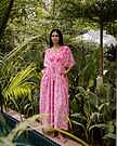 Product image for Tilly Stripe Champaca Maxi Kaftan Dress in Neon Pink