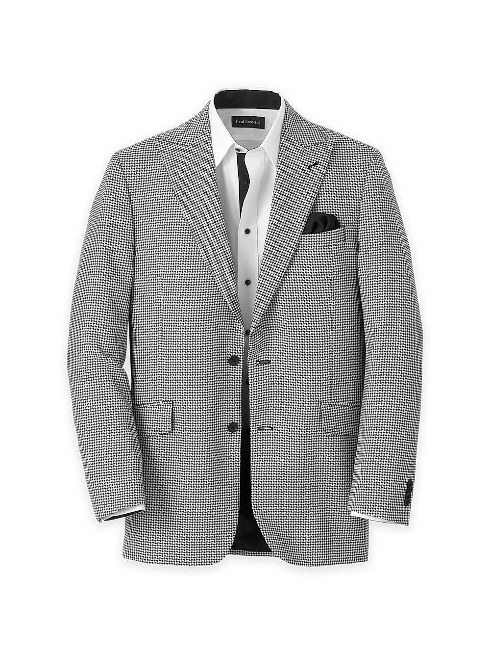 Wool Houndstooth Single Breasted Peak Lapel Sport Coat - Black/white