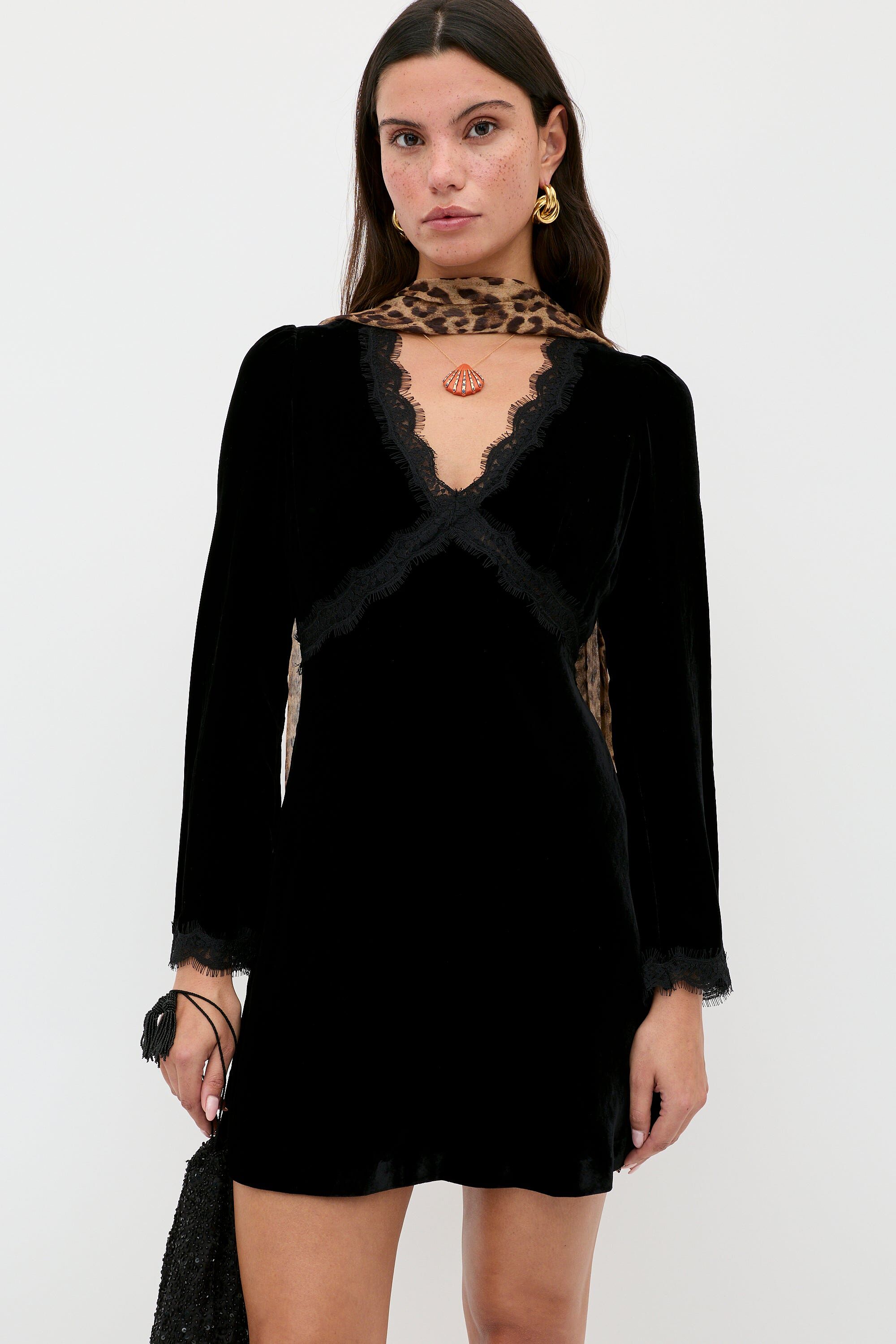 Macie Velvet Mini Dress in Black