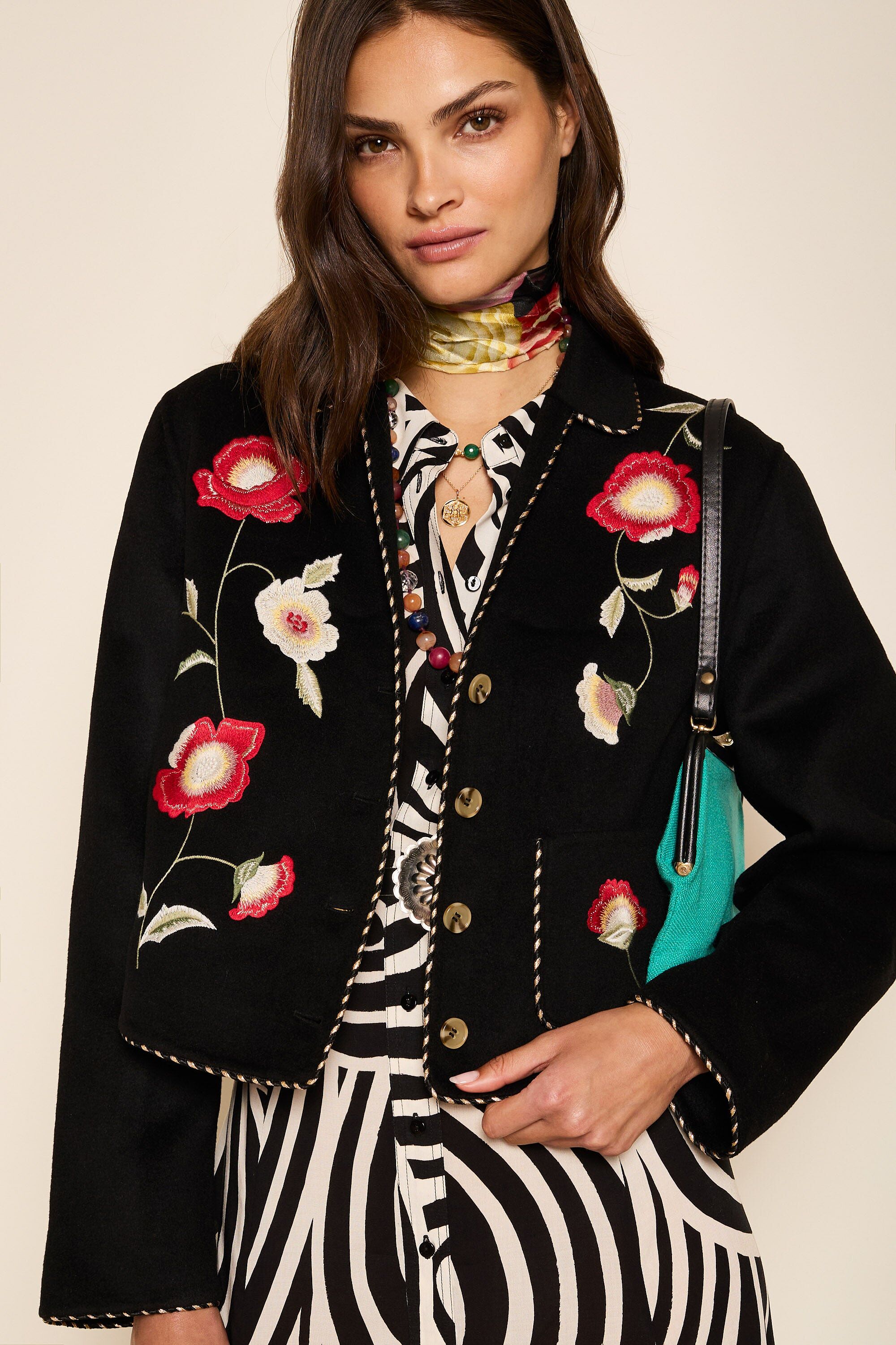 Sunday Embroidered Jacket in Poppy Embroidery Black | RIXO USA ⋆