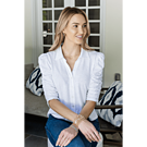 Product image for Grace Button-Up Elbow-Length Tee in White