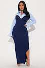 maya pleated maxi dress fashion nova Vestido Maxi Tipo Suter Maya Stripe - Azul Marino/Combinado