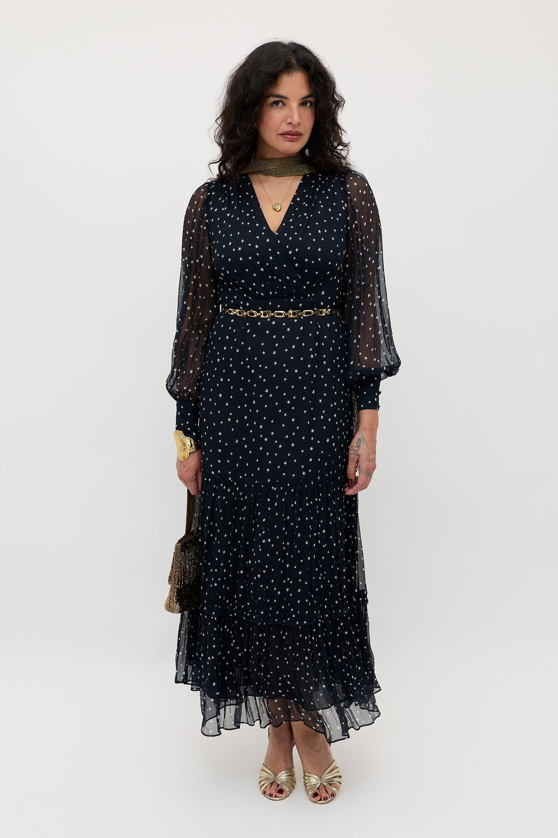 Elsie Chiffon Dress in Starry Night Navy