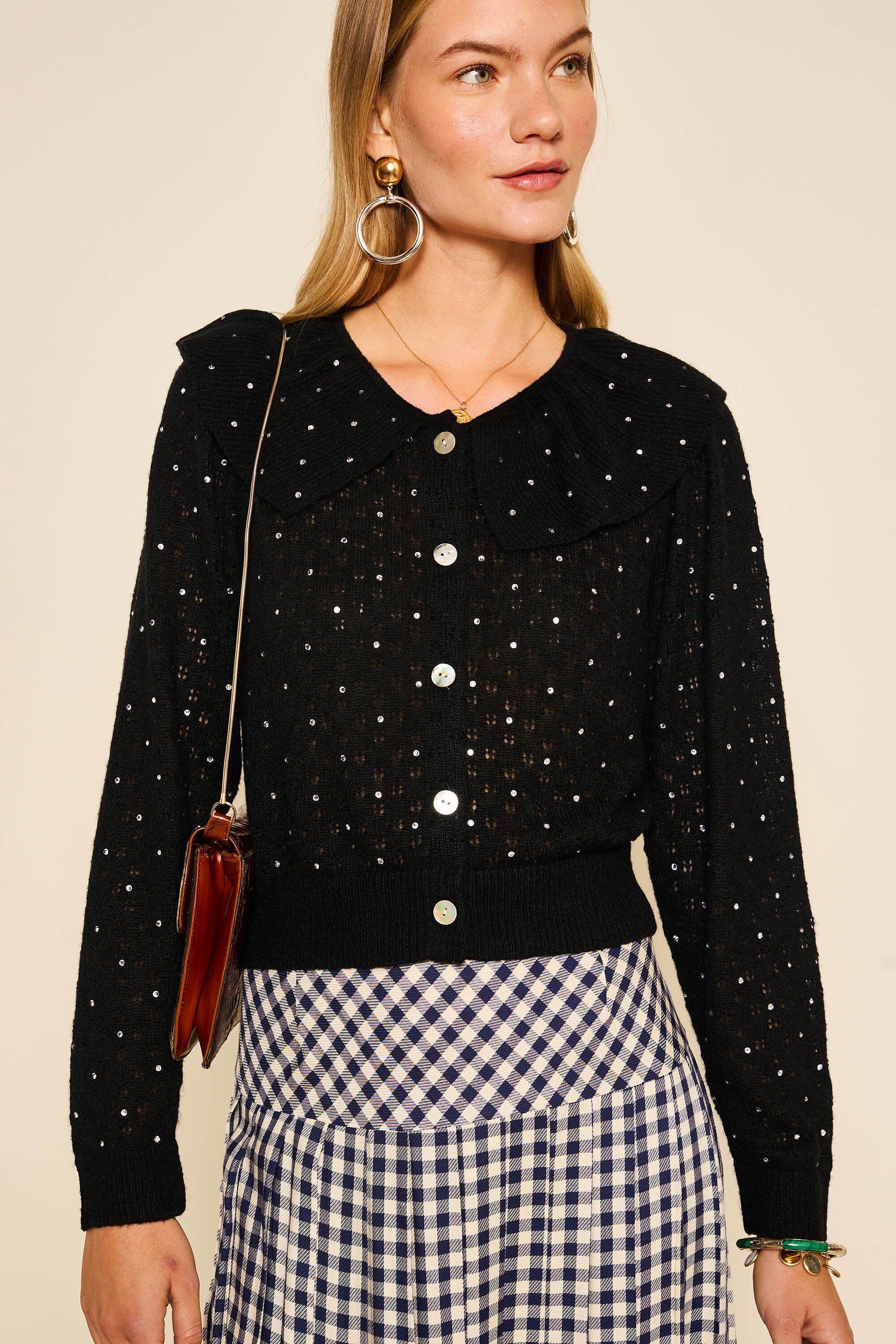 Jelena Embellished Knitted Cardigan in Crystal Black