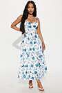Frances Floral Midi Dress - Blue/combo