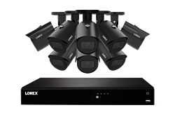 Lorex Fusion 4K NVR system with A14 IP bullet cameras, built for AI-powered surveillance in manufacturing plants and warehouses.
