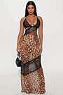amaya leopard lace dress Amaya Lace Trim Leopard Dress