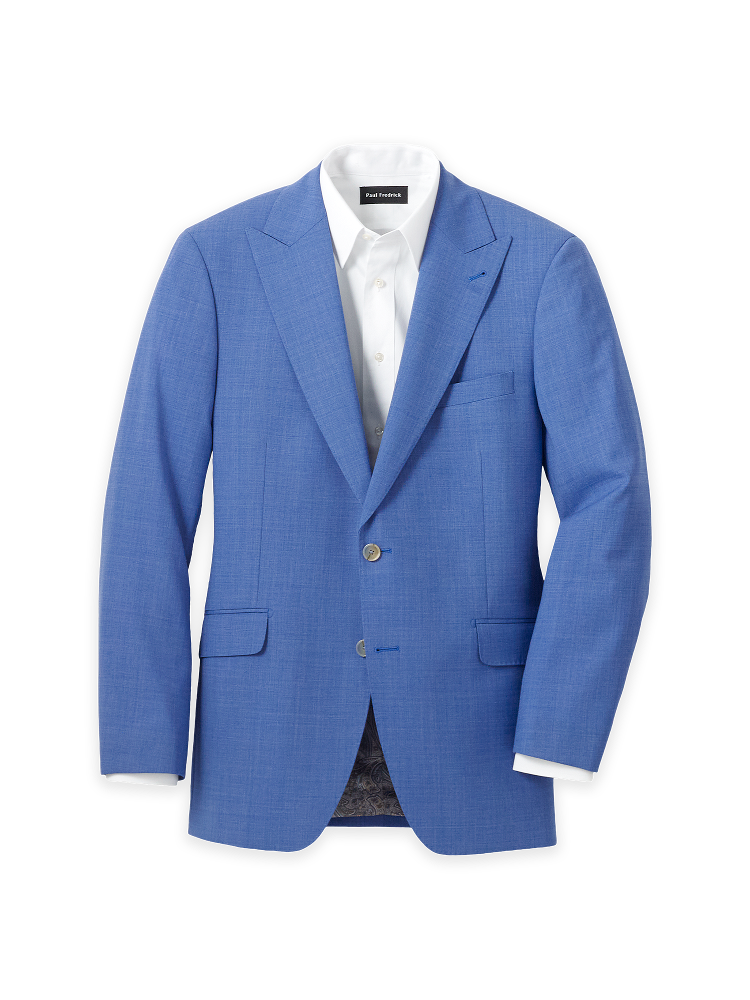 Wool Stretch Bengaline Peak Lapel Suit Jacket - French Blue