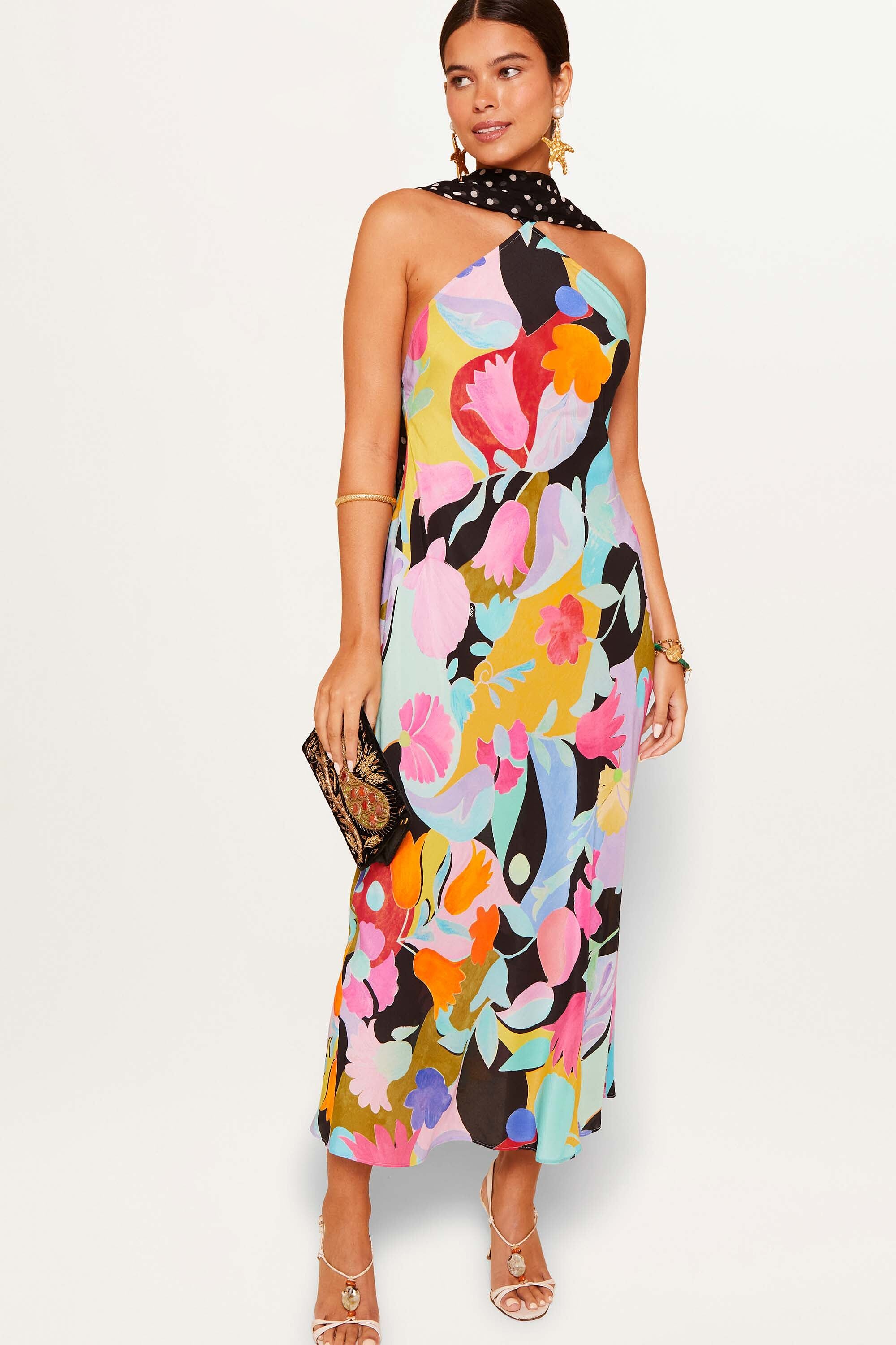 Hayley Silk Midi Dress in Tulip Spot Mix Multi | RIXO USA ⋆