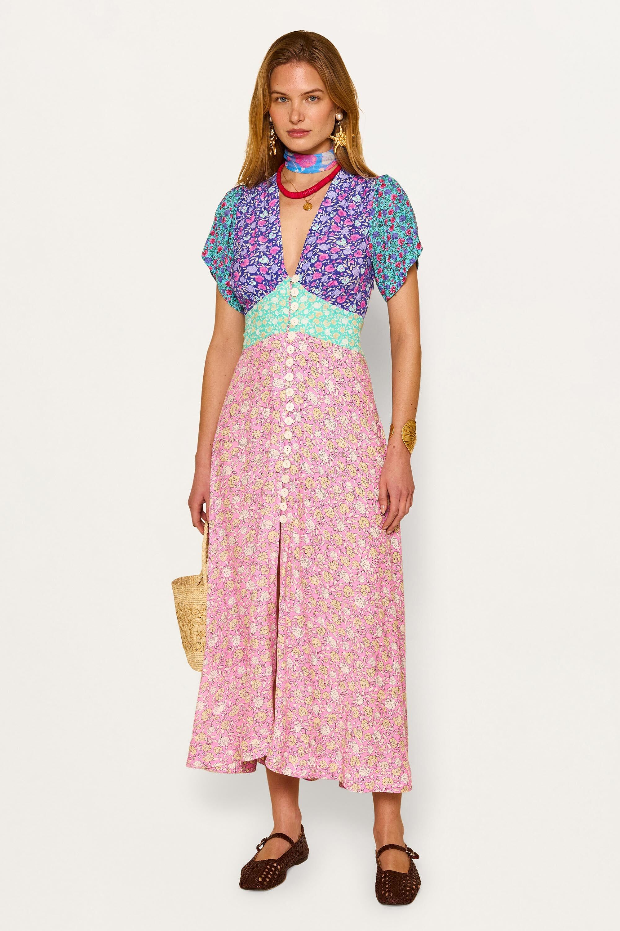 Novara Midi Dress in Shell Pansy Mix Multi