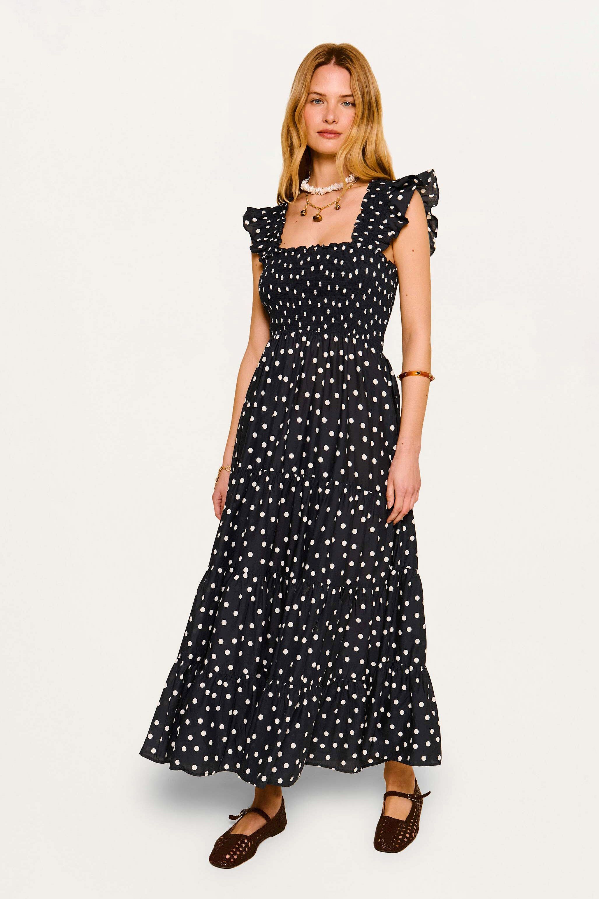 Kendall Cotton Midi Dress in Bohemia Spot Deep Navy