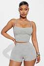トップス andwang kirakira zip short pants set Kira Double Lined Ribbed Short Set - Heather Grey | Fashion Nova