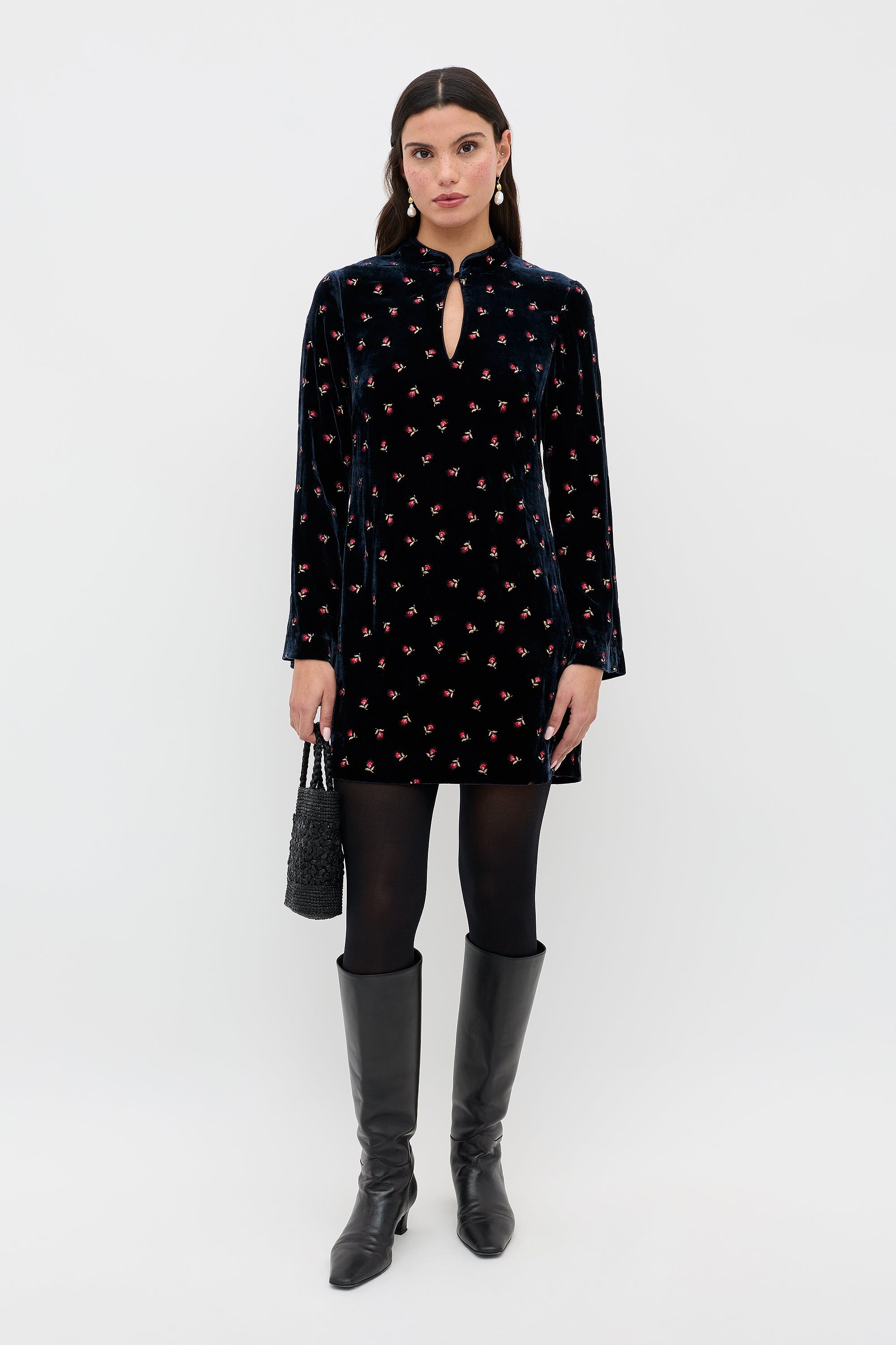 Macie Velvet Mini Dress in Black | RIXO ⋆