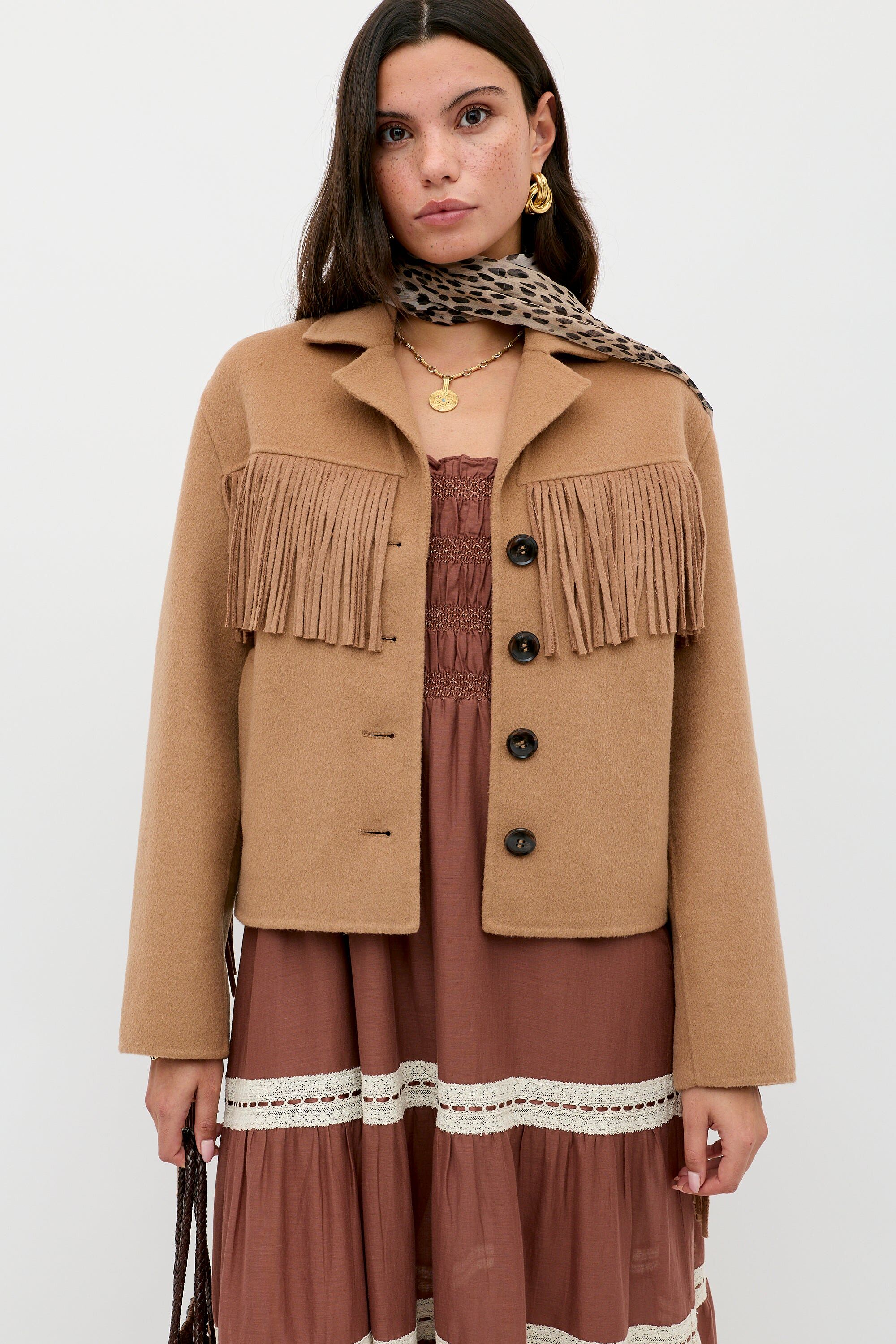 Ashleigh Wool Jacket in Brown Camel