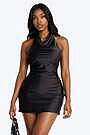 satin cross back mini dress Hardware Halter Satin Cowl Neck, Opal Cross Back Mini Dress in Black, Size 2XS,