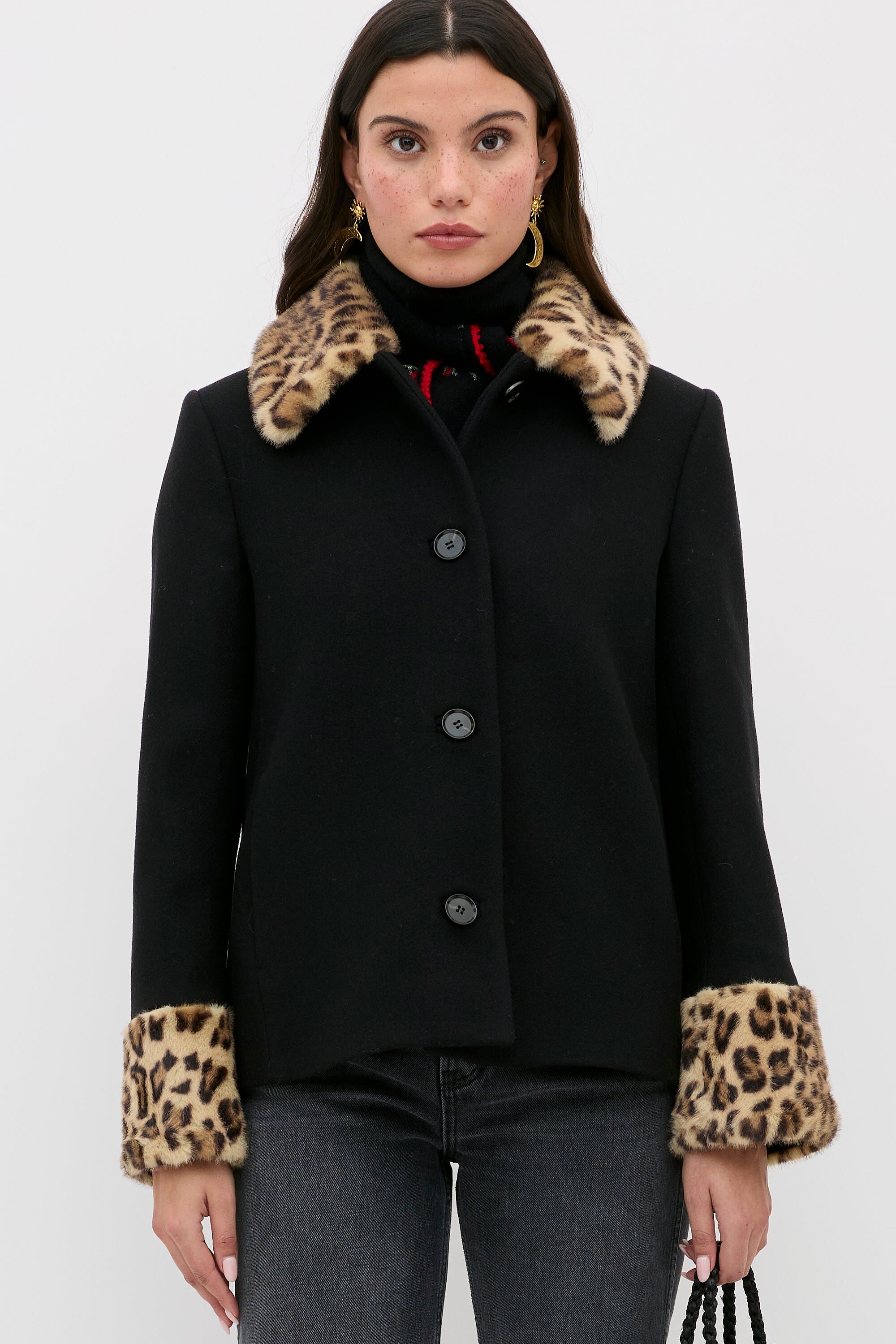 RANDT ヒョウ柄 ジャケット XS Aldith Wool Jacket in Marla Leopard Black