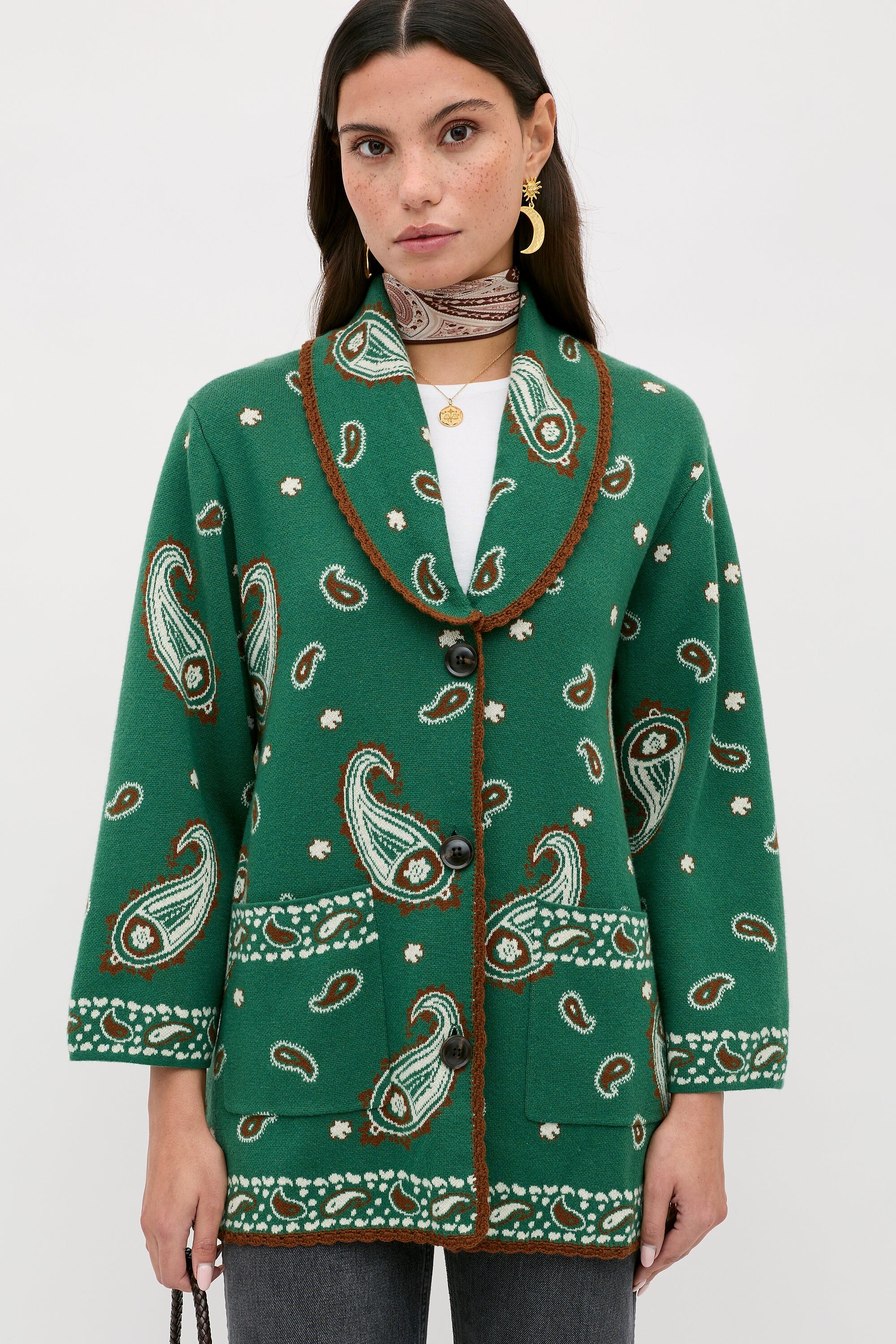 Morla Cotton-Blend Cardigan in Daisy Paisley Green | RIXO USA ⋆